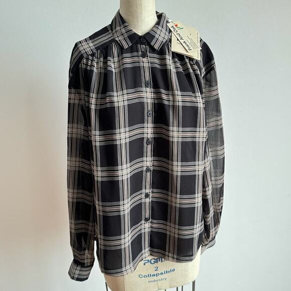 NWT FRANK AND OAK Black & White Plaid Blouse - Picture 1 of 9